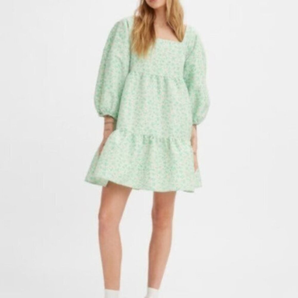 Levi's Women Green Floral Electric Dolci Baby Doll Dress Size XL